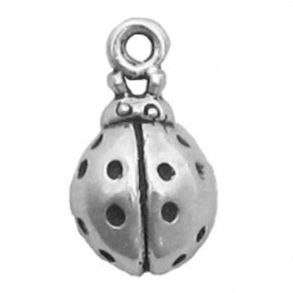 Sterling Silver 8" 4.5mm Charm Bracelet With Attached 3D Mini Ladybug Insect Charm