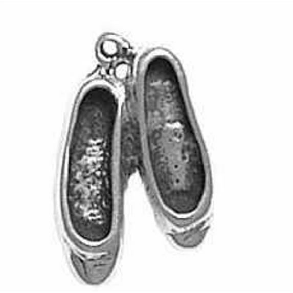 Sterling Silver 8" 4.5mm Charm Bracelet With Attached 3D Pair Of Ballet Slippers Shoes Charm
