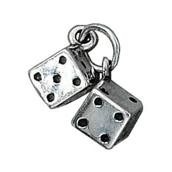Sterling Silver 8" 4.5mm Charm Bracelet With Attached 3D Pair Of Craps Dice Good Luck Charm