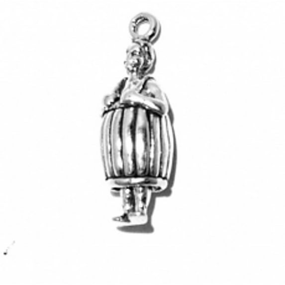 Sterling Silver 8" 4.5mm Charm Bracelet With Attached 3D Rodeo Clown Or Poor Man In Bankruptcy Barrel Charm