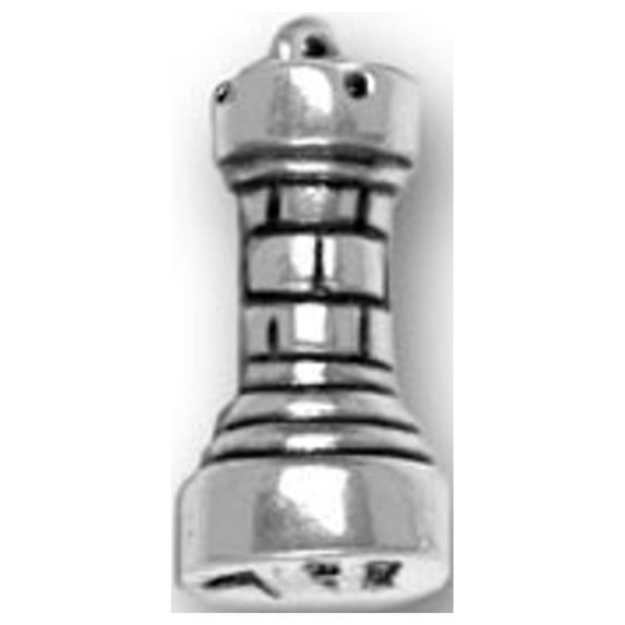 Sterling Silver 8" 4.5mm Charm Bracelet With Attached 3D Rook Chess Piece Castle Tower Charm