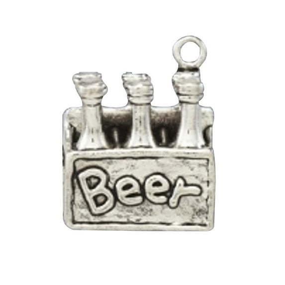 Sterling Silver 8" 4.5mm Charm Bracelet With Attached 3D Six Pack Of Beer Charm