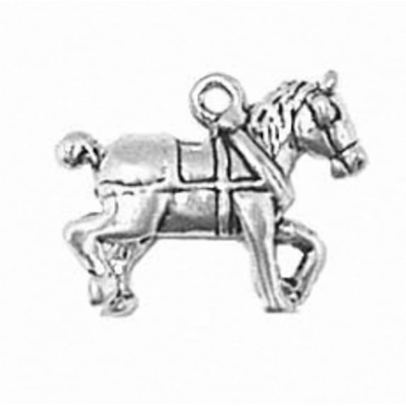 Sterling Silver 8" 4.5mm Charm Bracelet With Attached 3D Stepping Harnessed Clydesdale Horse Charm