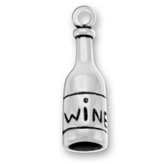 Sterling Silver 8" 4.5mm Charm Bracelet With Attached 3D Wine Bottle Charm