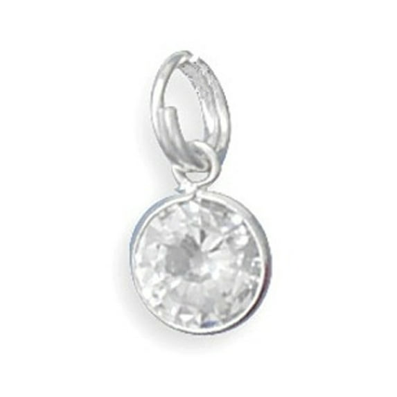 Sterling Silver 8" 4.5mm Charm Bracelet With Attached 8mm Clear Round Cubic Zirconia Charm