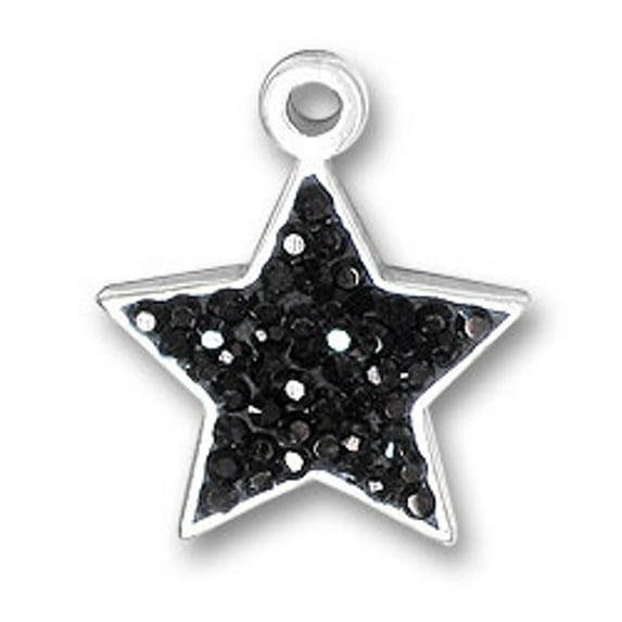Sterling Silver 8" 4.5mm Charm Bracelet With Attached Black Crystal Bling Star Charm