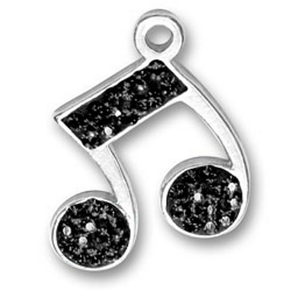 Sterling Silver 8" 4.5mm Charm Bracelet With Attached Black Cubic Zirconia Bling Music Note Charm