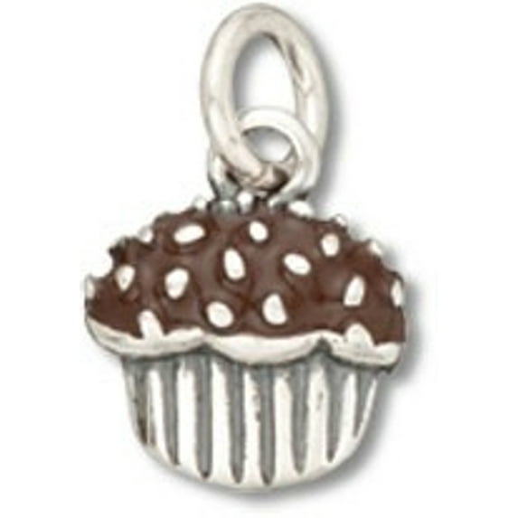 Sterling Silver 8" 4.5mm Charm Bracelet With Attached Brown Enamel Chocolate With Sprinkles Cupcake Muffin Charm