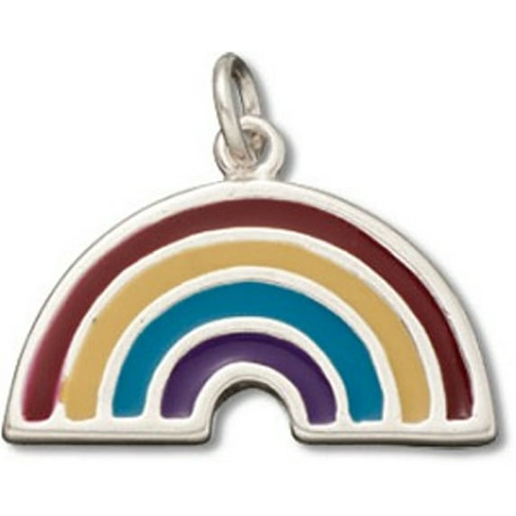 Sterling Silver 8" 4.5mm Charm Bracelet With Attached Enameled Colorful Rainbow Charm
