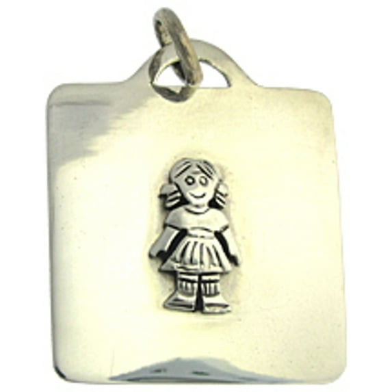 Sterling Silver 8" 4.5mm Charm Bracelet With Attached Engravable Little Girl Charm Wearing A Dress