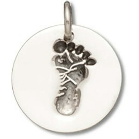 Sterling Silver 8" 4.5mm Charm Bracelet With Attached Engraveable Small Mothers Round Baby Footprint Charm