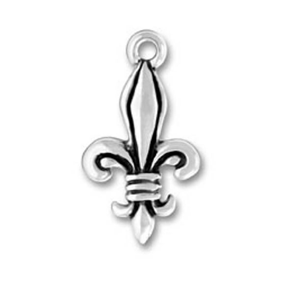 Sterling Silver 8" 4.5mm Charm Bracelet With Attached French Fleur De Lis Charm With Raised Details On Front