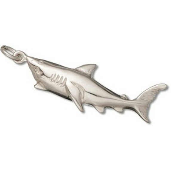 Sterling Silver 8" 4.5mm Charm Bracelet With Attached Great White Swimming Shark Charm