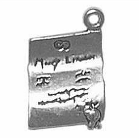 Sterling Silver 8" 4.5mm Charm Bracelet With Attached Hand Written Wavy Paper Marriage License Wedding Charm