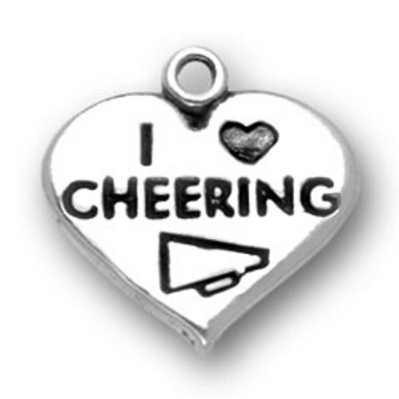 Sterling Silver 8" 4.5mm Charm Bracelet With Attached I LOVE CHEERING Heart With Megaphone Sports Word Charm