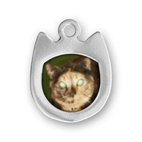 Sterling Silver 8" 4.5mm Charm Bracelet With Attached One Sided Pet Cat Head Shaped Picture Frame Charm