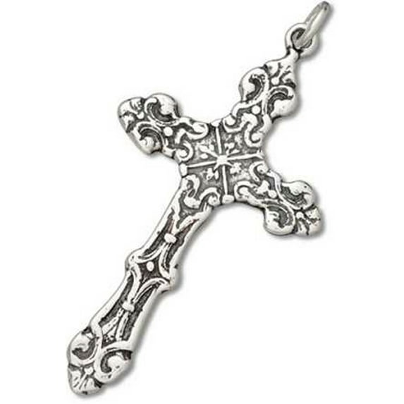 Sterling Silver 8" 4.5mm Charm Bracelet With Attached Ornate Filigree Christian Cross Charm
