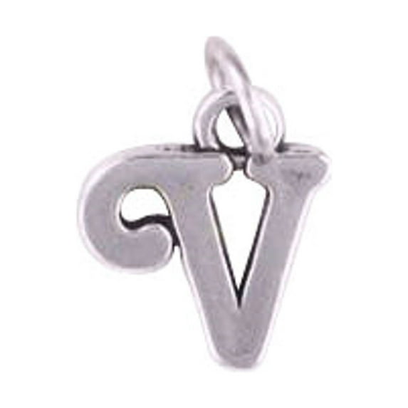Sterling Silver 8" 4.5mm Charm Bracelet With Attached Scrolled Letter V Charm