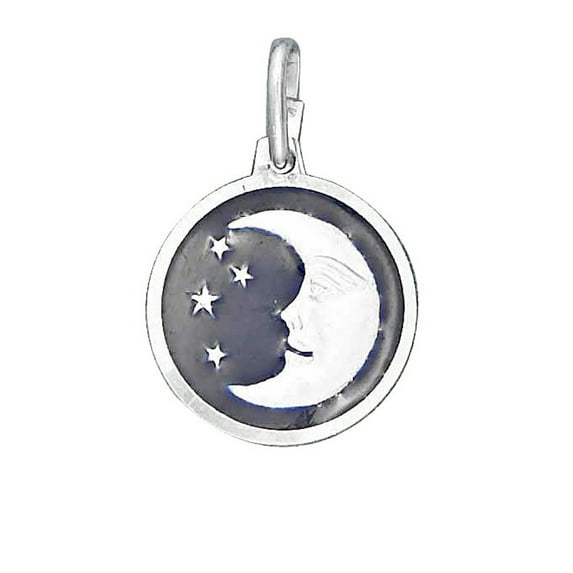 Sterling Silver 8" 4.5mm Charm Bracelet With Attached Small Crescent Moon Stars On Disc Charm