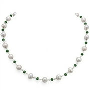 ADDURN Sterling Silver 8-8.5mm White Freshwater Cultured Pearl and 4mm Simulated Green Emerald Strand Necklace, 18"