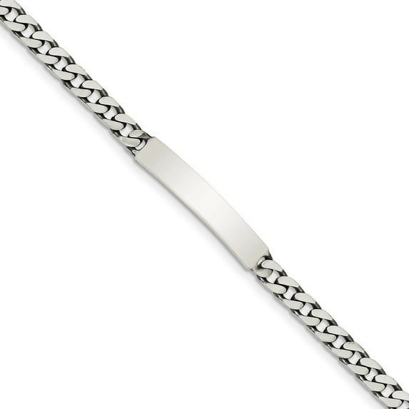 Sterling Silver 8 Inch Engraveable Antiqued Curb ID Bracelet - Lobster Claw - Measures 5mm Wide