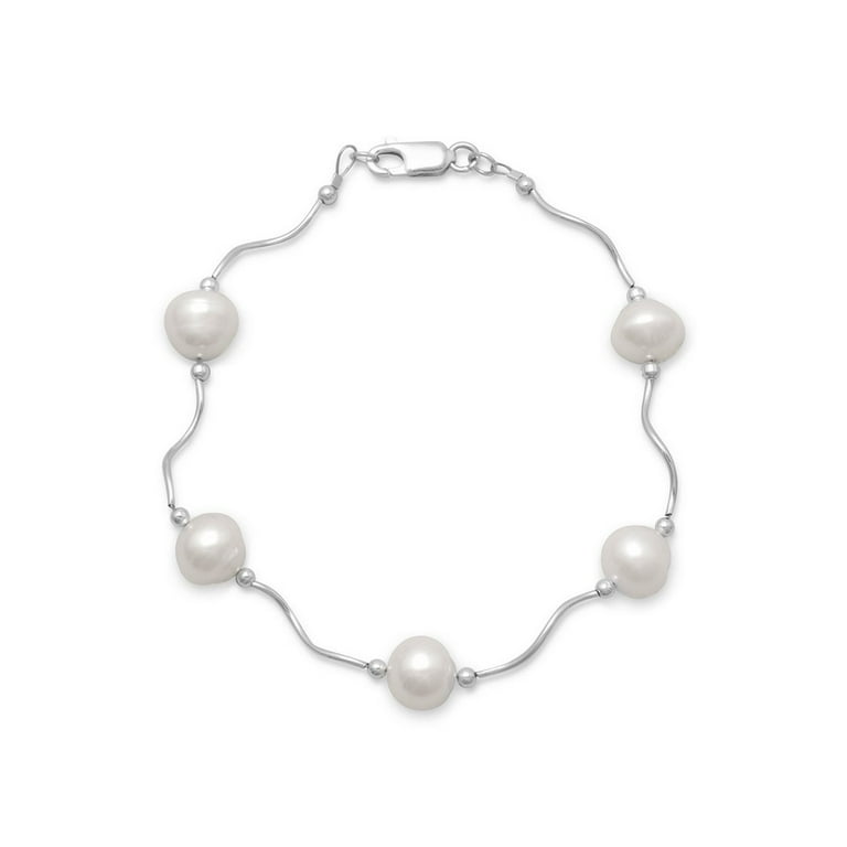 White Cultured Freshwater Pearl Wave Design Tube Bracelet Sterling Silver White Cultured Freshwater Pearl Wave Design Tube Bracelet Sterling Silver