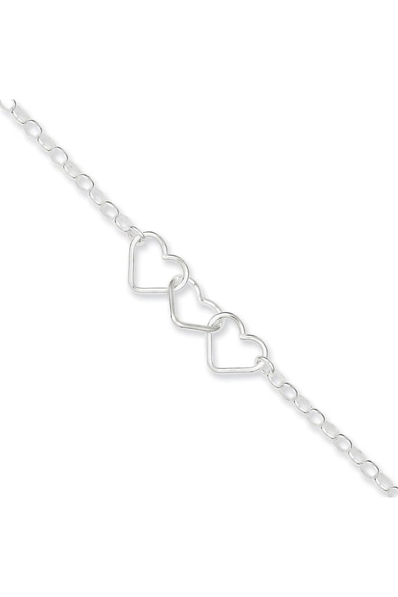 FJC Finejewelers Sterling Silver 9 Rolo Chain With 3 Interlocking Hearts Anklet (Smaller Ankles)