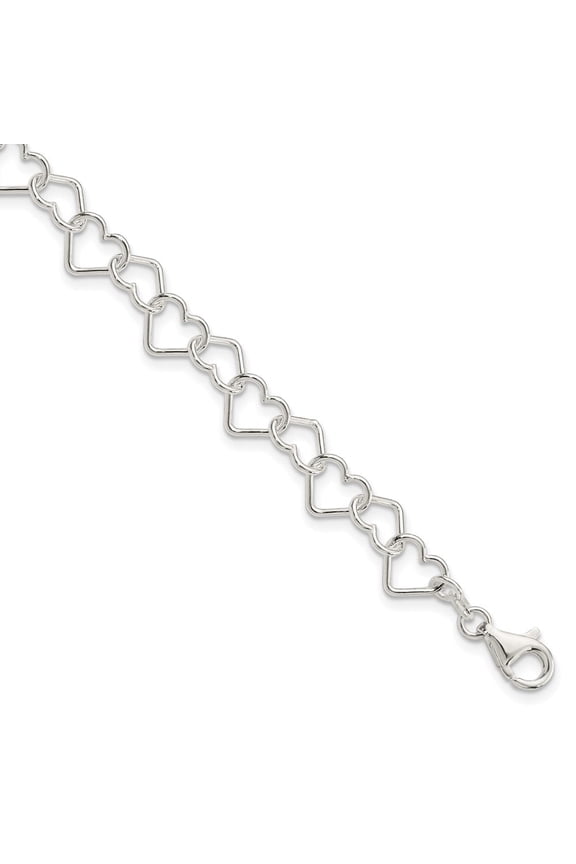 Sterling Silver 8inch Polished Fancy Heart Link Bracelet