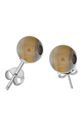 8MM Tiger-Eye Round Bead Ball Stud Earrings with .925 Sterling Silver for Women's