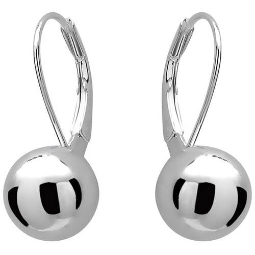 Sterling Silver 8mm Plain Polished Ball Leverback Earrings