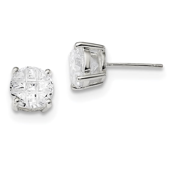 Sterling Silver 8mm Round Basket Set Cubic Zirconia Stud Earrings