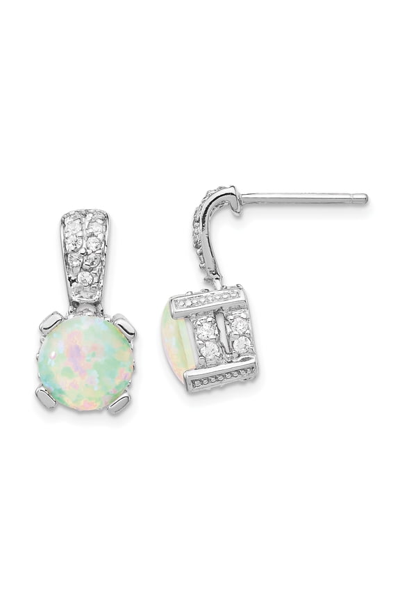 Sterling Silver 8mm Syn Opal Cabochon CZ Post Earrings