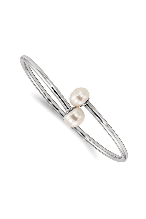 Sterling Silver 9-10mm White Button Freshwater Cultured Bangle Cuff Bracelet
