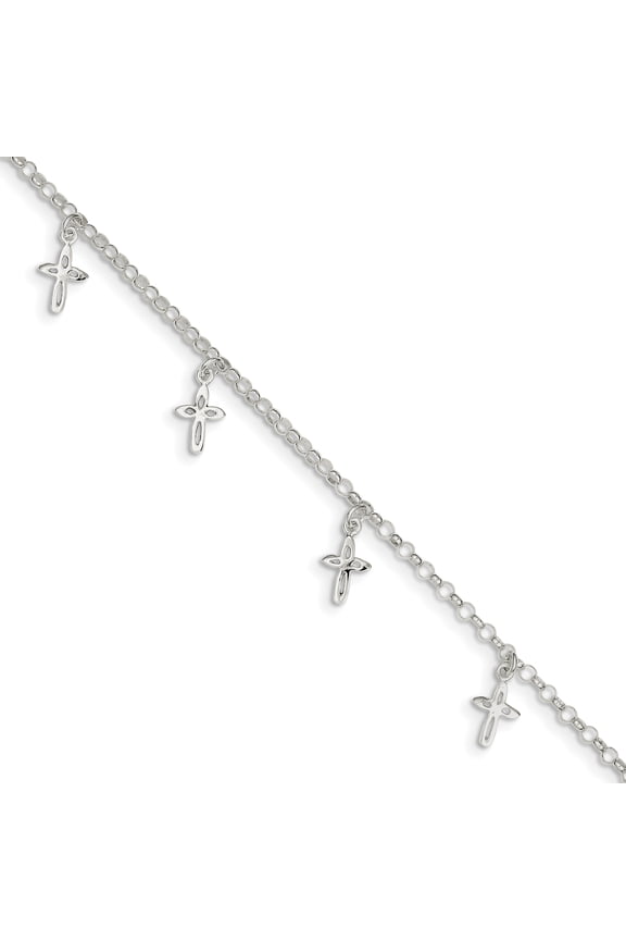Sterling Silver 9 Cross Anklet
