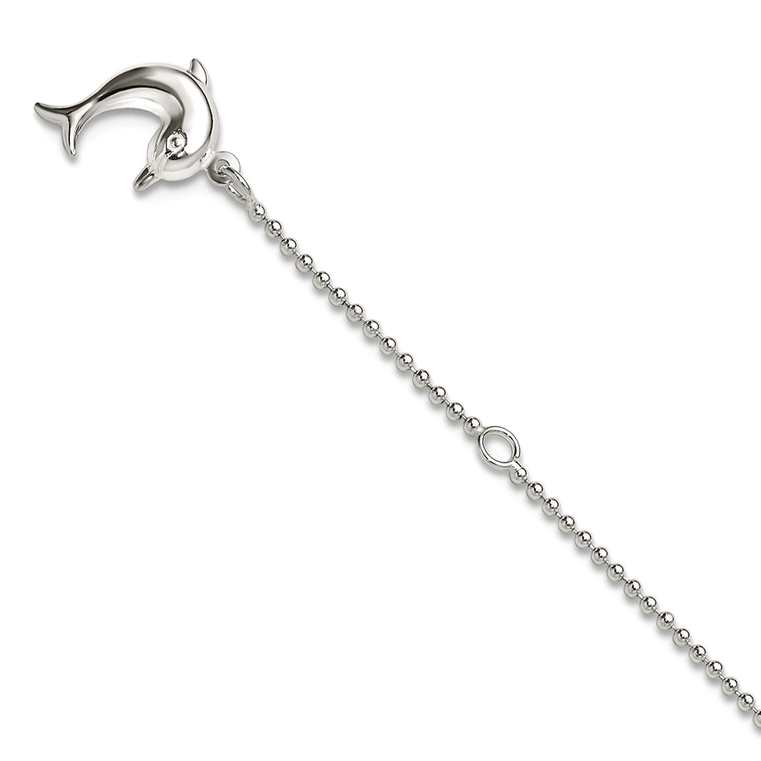 925 Sterling Silver Hollow Polished Dolphin Anklet 10 Inch Spring-Ring 1mm Wide Anklet for Women