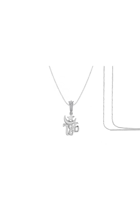 Sterling Silver (92.5% purity) 786 Chain Pendant with Chain for Men and Women Muslim 786 Chain Locket for Health & Wealth INCLUDING Silver Chain