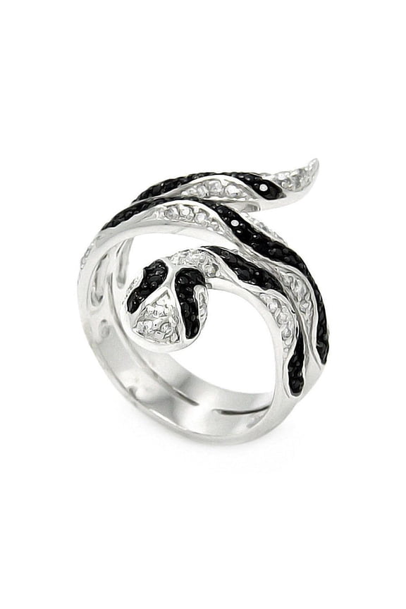 Sterling Silver 925 Black Rhodium Plated Black CZ Snake Animal Ring Jewelry Female Size 5