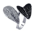thumbnail image 1 of Sterling Silver 925 Black Rhodium Plated Black Clear CZ Leaf Ring White Jewelry Female Size 6, 1 of 4
