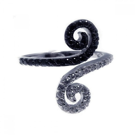 Sterling Silver 925 Black Rhodium Plated Black Clear Cubic Zirconia Curl Ring Jewelry Female Size 9
