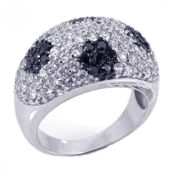 Sterling Silver 925 Black Rhodium Plated Black Clear Cubic Zirconia Dome Ring Jewelry Female Size 7