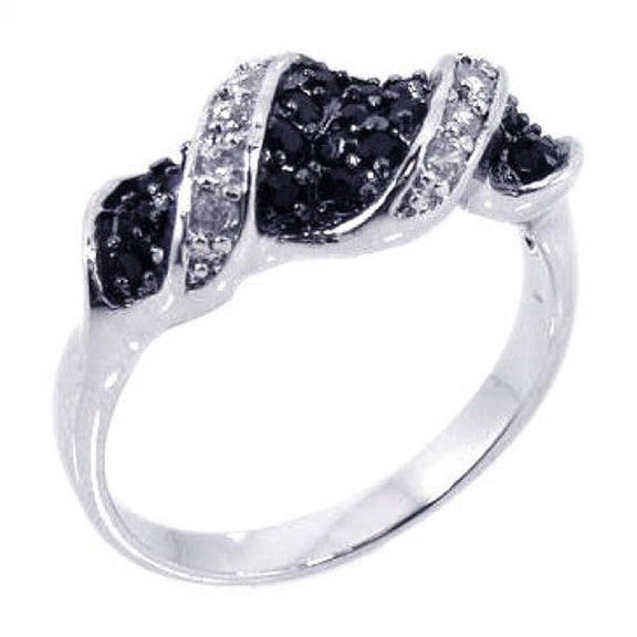 Sterling Silver 925 Black Rhodium Plated Black and Clear CZ Twist Ring Jewelry Female Size 9