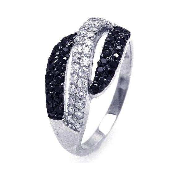 Sterling Silver 925 Black Rhodium Plated Black and Clear CZ Wave Ring Jewelry Female Size 5