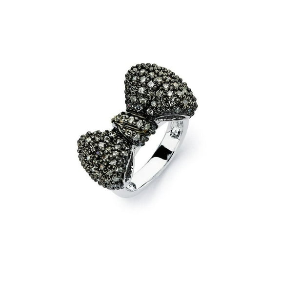 Sterling Silver 925 Black Rhodium Plated Bow Ribbon Ring Cubic Zirconia Jewelry Female Male Size 7