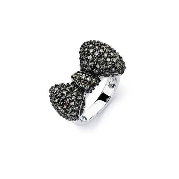 Sterling Silver 925 Black Rhodium Plated Bow Ribbon Ring Cubic Zirconia Jewelry Female Male Size 8