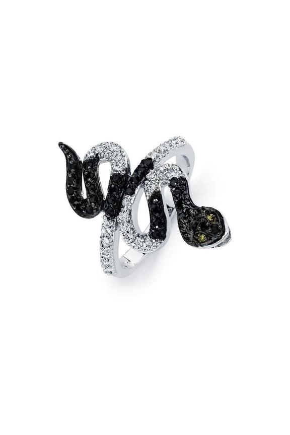 Sterling Silver 925 Black Rhodium Plated Clear Black Cubic Zirconia Snake Ring Jewelry Female Size 8