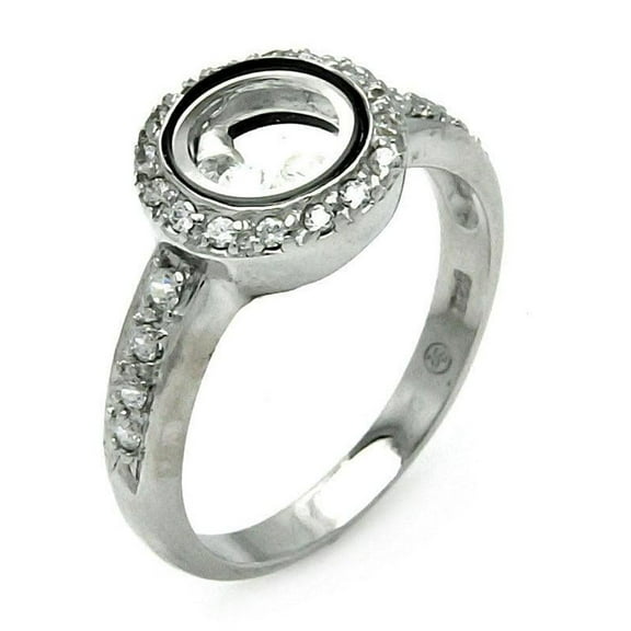 Sterling Silver 925 Black Rhodium Plated Outline Circle Ring White CZ Jewelry Female Size 8