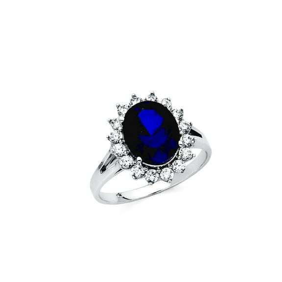 Sterling Silver 925 Blue Oval Cubic Zirconia Engagement Ring Size 8 Engagement Ring for Women