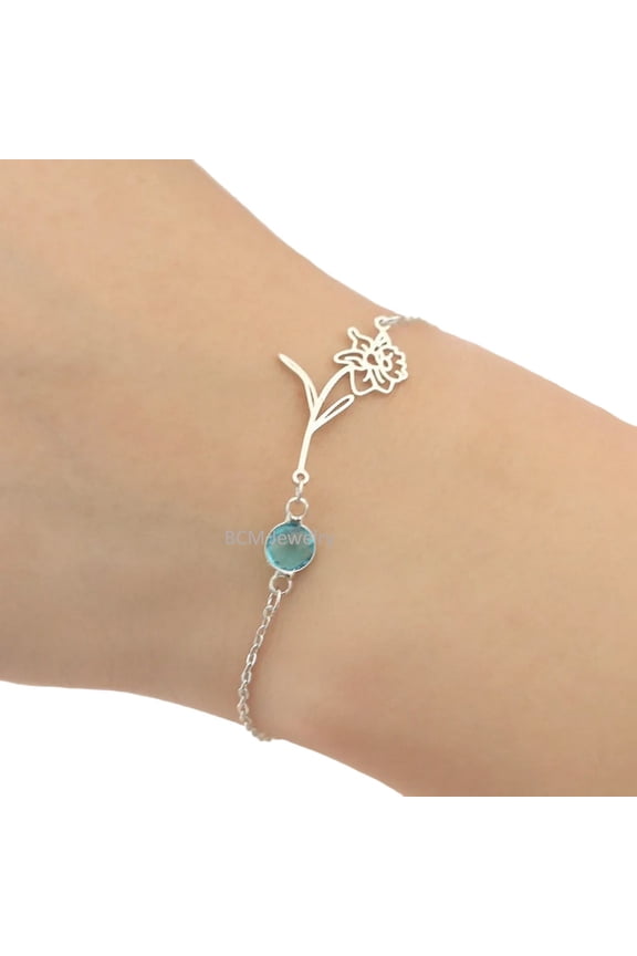 Sterling Silver 925 Bracelets For Women & Girls, Blue Topaz Gemstone Handcrafted Flower Plant Bracelet Jewelry