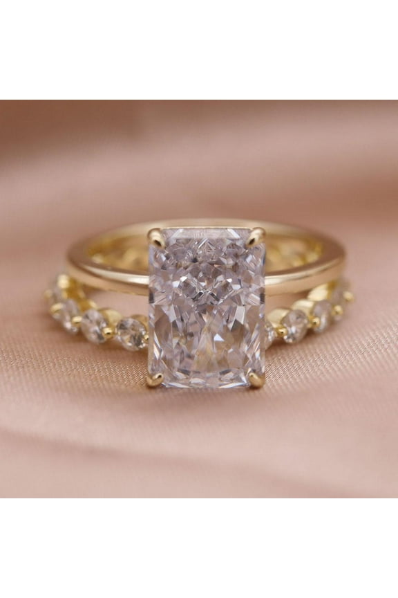 Sterling Silver 925 Bridal Set with 5A CZ 3.5 Ct Radiant Cut Solitare With eternity band, Wedding Ring Set for Her