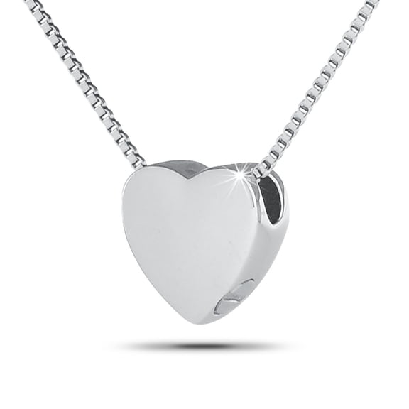 Sterling Silver .925 Cremation Heart 5/8 inch Pendant with 18 inch Necklace